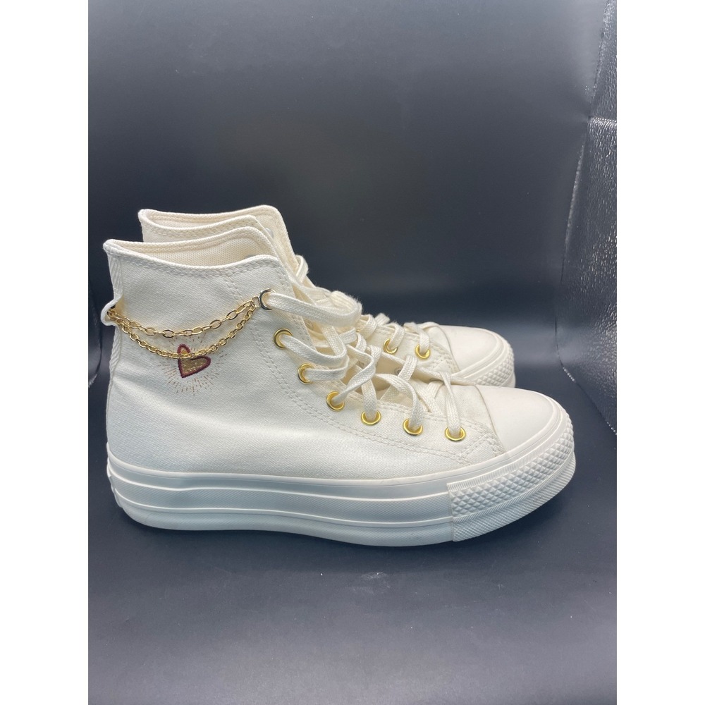 Converse Chuck Taylor All Star Lift Platform Hearts Gold Chain White A04453C 7.5